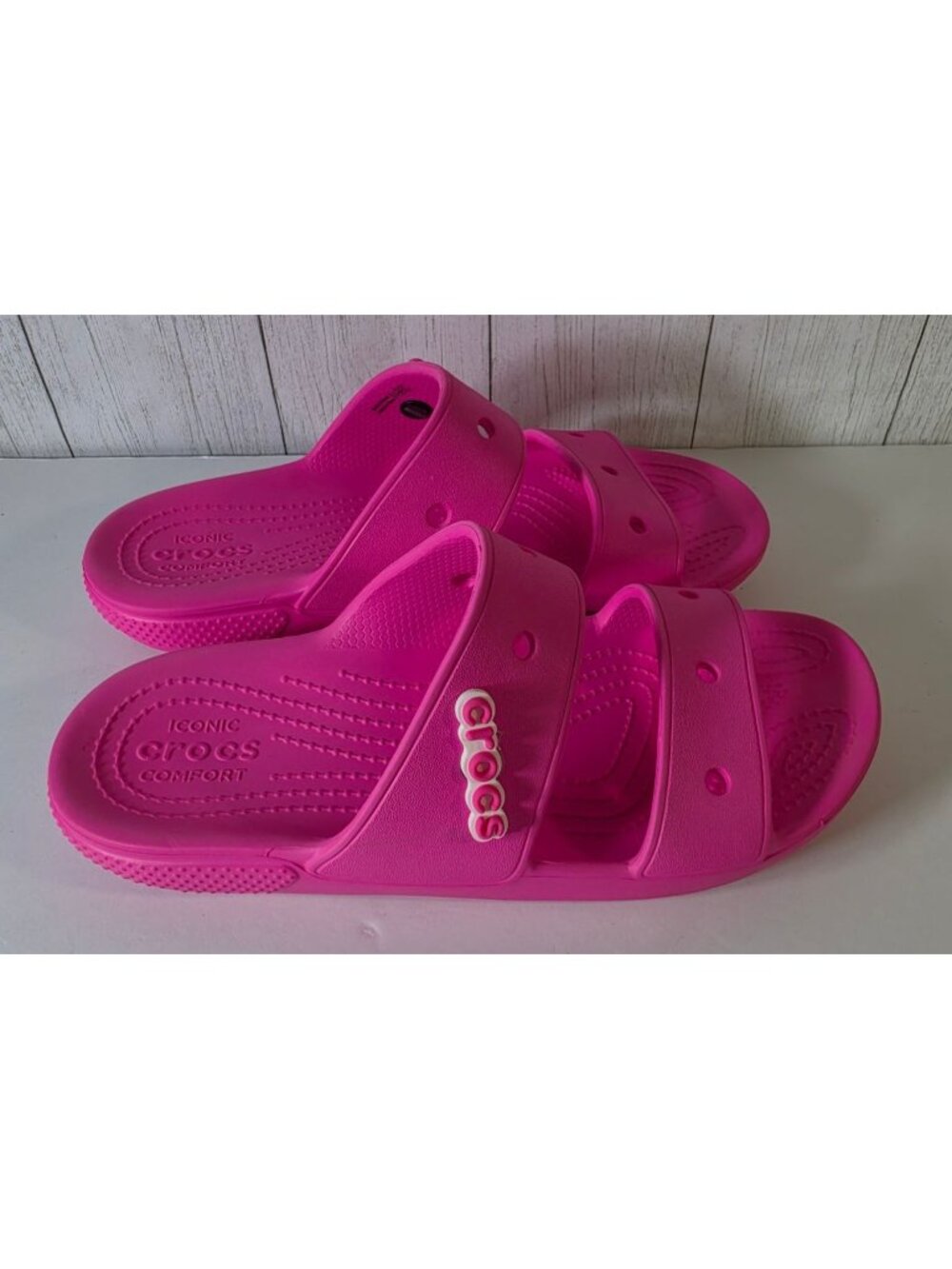 CROCS CLASSIC TWO STRAP SLIDES SANDALS PINK WOMENS 8 MENS 6 COMFORT SLIP ON SHOE